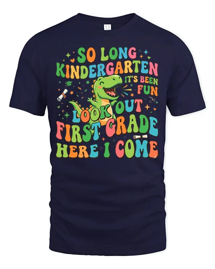 So Long Kindergarten Look Out First Grade Dinosaur T Shirt - navy t-shirt on white background