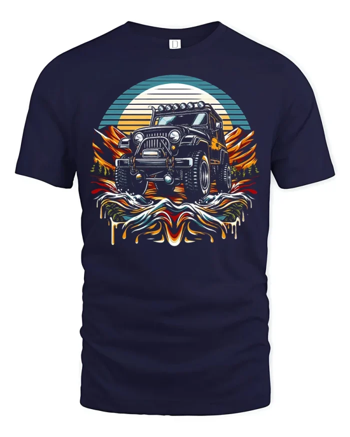 Vintage Off Road Adventure 4×4 Jeep Graphic T Shirt - navy t-shirt on white background