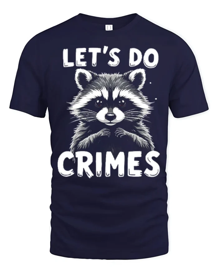 Lets Do Crimes Funny Raccoon Graphic T Shirt Vintage Style - navy t-shirt on white background