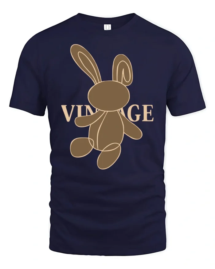Vintage Bunny Plush Graphic Tee Cute Minimalist Retro Rabbit Tshirt - navy t-shirt on white background