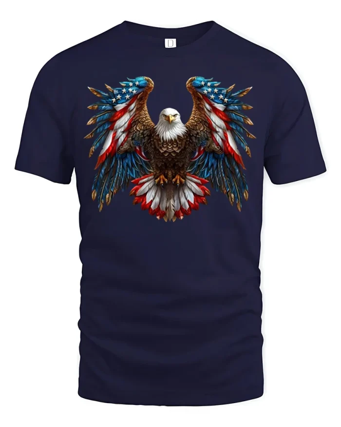 Patriotic American Eagle Wings Graphic Tee Vintage USA Freedom Tshirt - navy t-shirt on white background