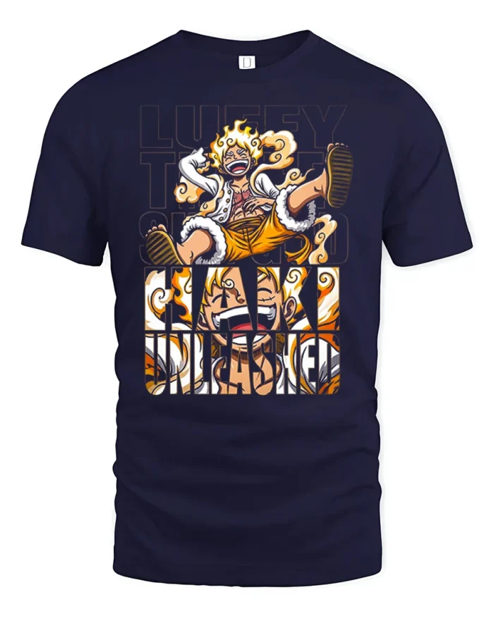 Luffy Joy Boy Anime Graphic T Shirt Epic Pirate Adventure Style - navy t-shirt on white background