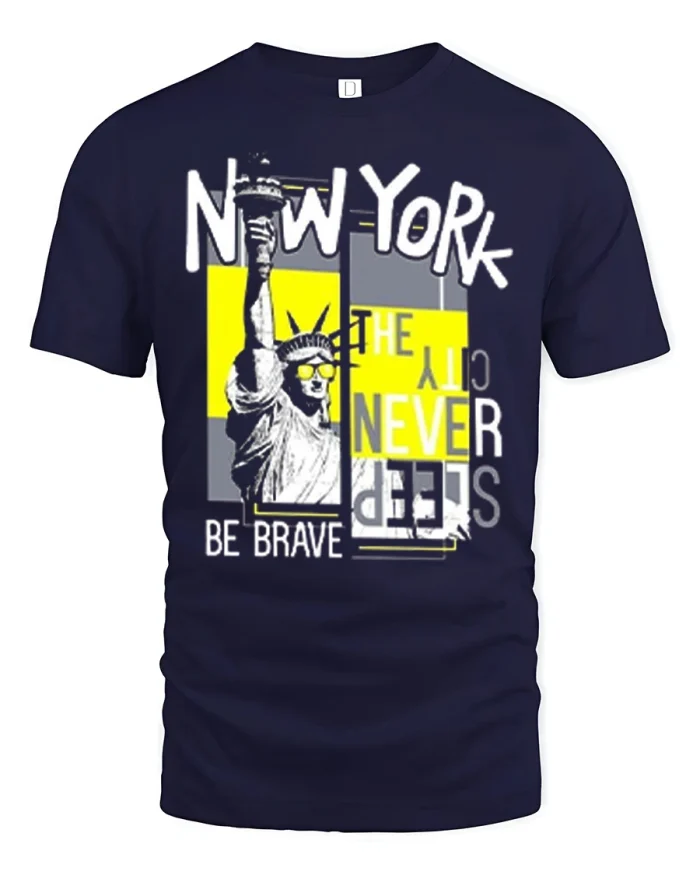 New York The City Never Sleeps Vintage Graphic T Shirt Style - navy t-shirt on white background