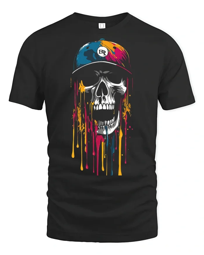 Color Splash Skull Graphic T Shirt Premium Soft Streetwear Style - black t-shirt on white background