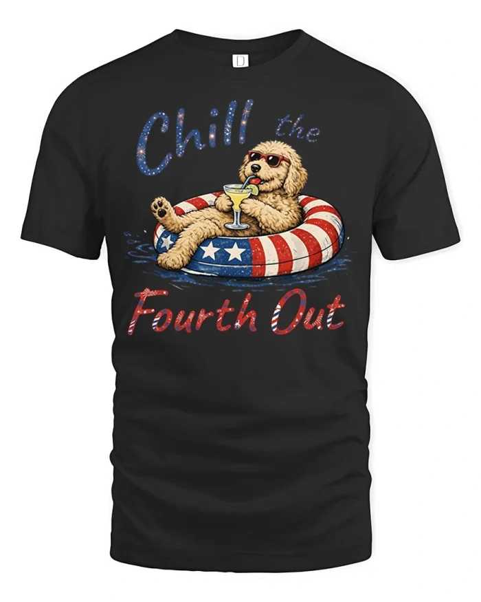 Chill The Fourth Out Dog Patriotic Pool Party Graphic T Shirt Fun - black t-shirt on white background