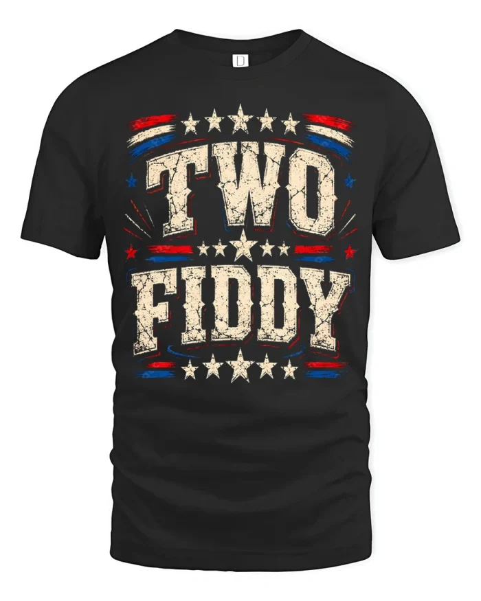 Two Fiddy Funny Patriotic American Fourth Of July T Shirt - black t-shirt on white background