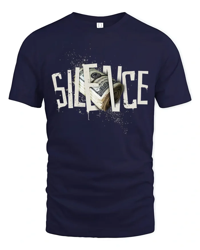 Silence Money Stack Graphic T Shirt Tee Funny Hustle Streetwear - navy t-shirt on white background
