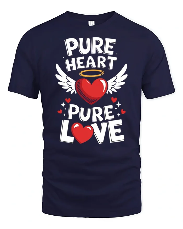 Inspirational Pure Heart Pure Love Angel Wings Graphic Tshirt - navy t-shirt on white background