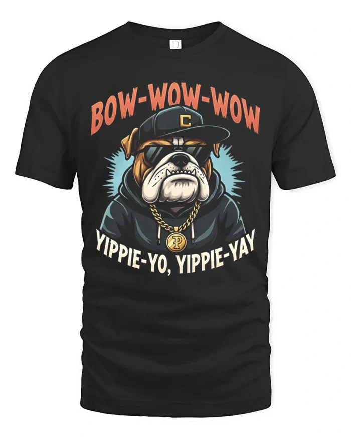 Bow Wow Wow Funny Bulldog Rap Graphic T Shirt Street Style Vibes - black t-shirt on white background