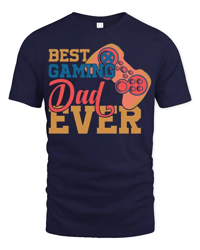 Best Gaming Dad Ever Graphic Tee Retro Video Game Controller Style - navy t-shirt on white background