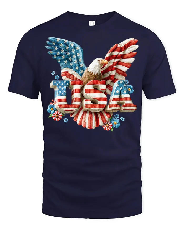 Patriotic USA Eagle American Flag Graphic Tee Freedom Spirit - navy t-shirt on white background