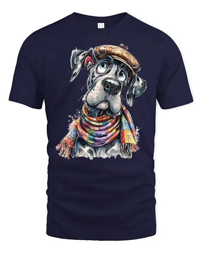 Funny Great Dane Hipster Graphic T Shirt Cozy Vintage Style - navy t-shirt on white background