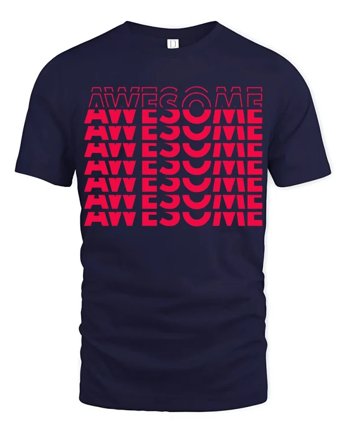 Awesome Repeating Typography Graphic T Shirt Bold Modern Style - navy t-shirt on white background