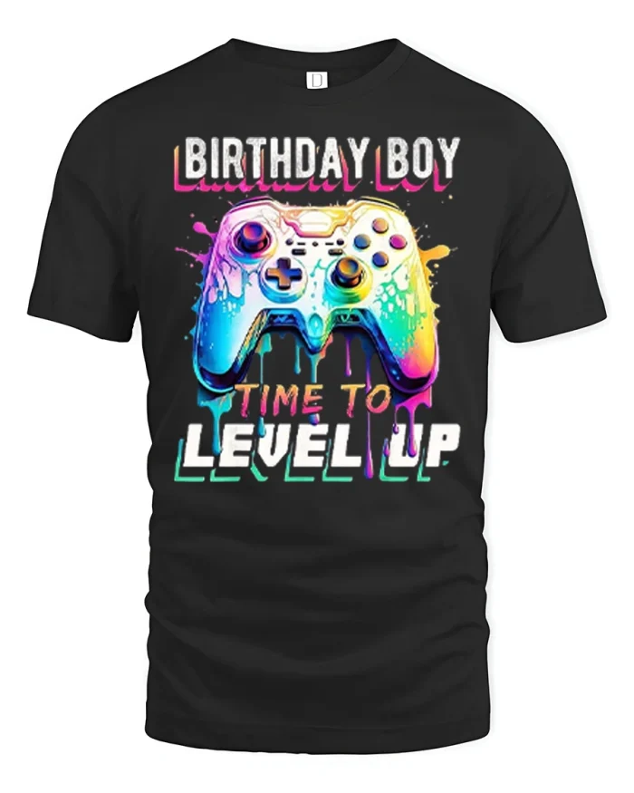 Birthday Boy Gamer T Shirt Funny Level Up Gaming Design - black t-shirt on white background