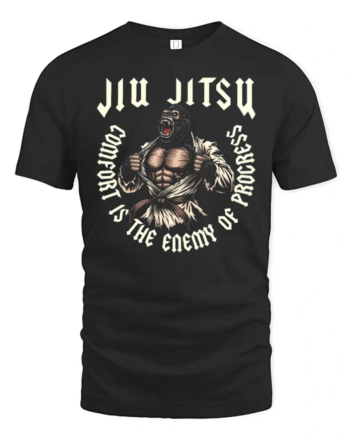 Jiu Jitsu Gorilla T Shirt Martial Arts Fighter Graphic - black t-shirt on white background