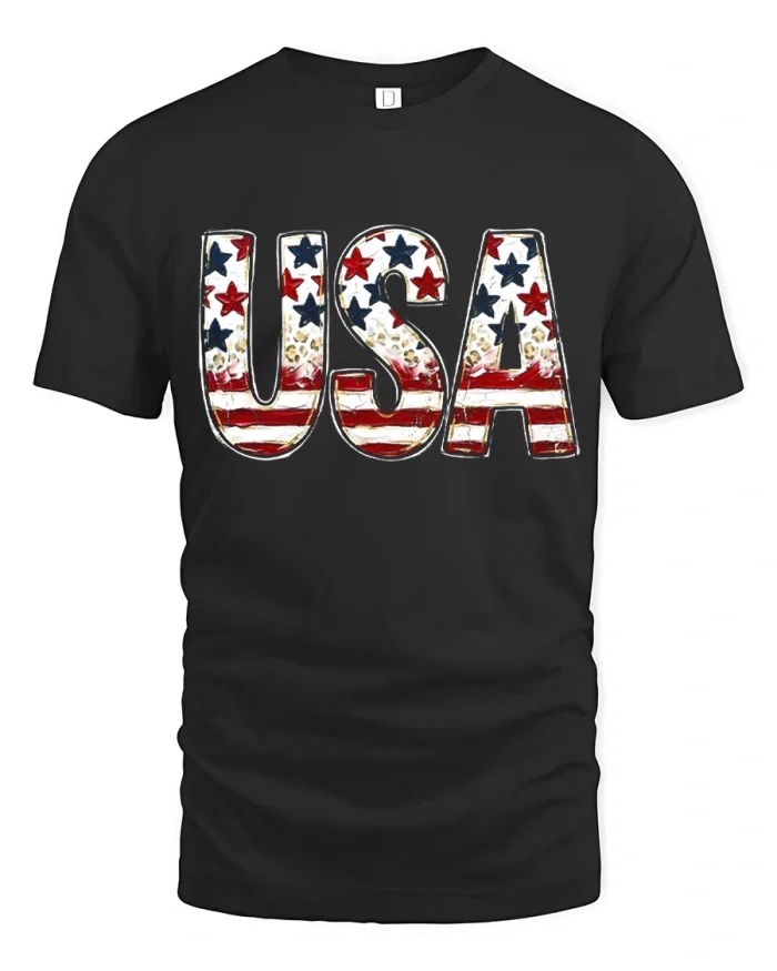 Vintage USA Flag Graphic Tee Patriotic American Pride T Shirt - black t-shirt on white background