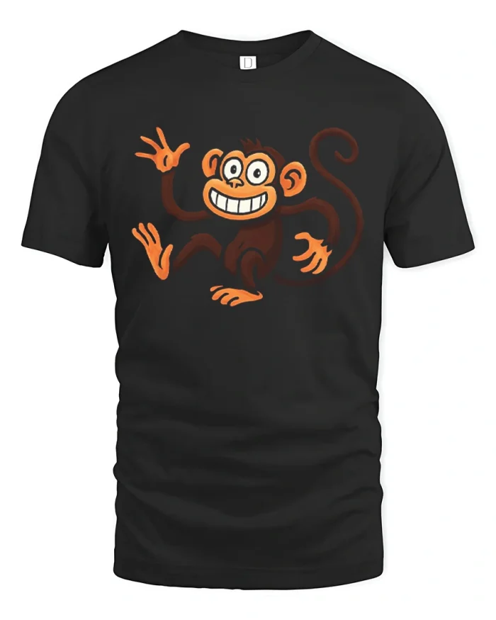 Funny Smiling Cartoon Monkey Graphic Tee Cute Animal T Shirt - black t-shirt on white background