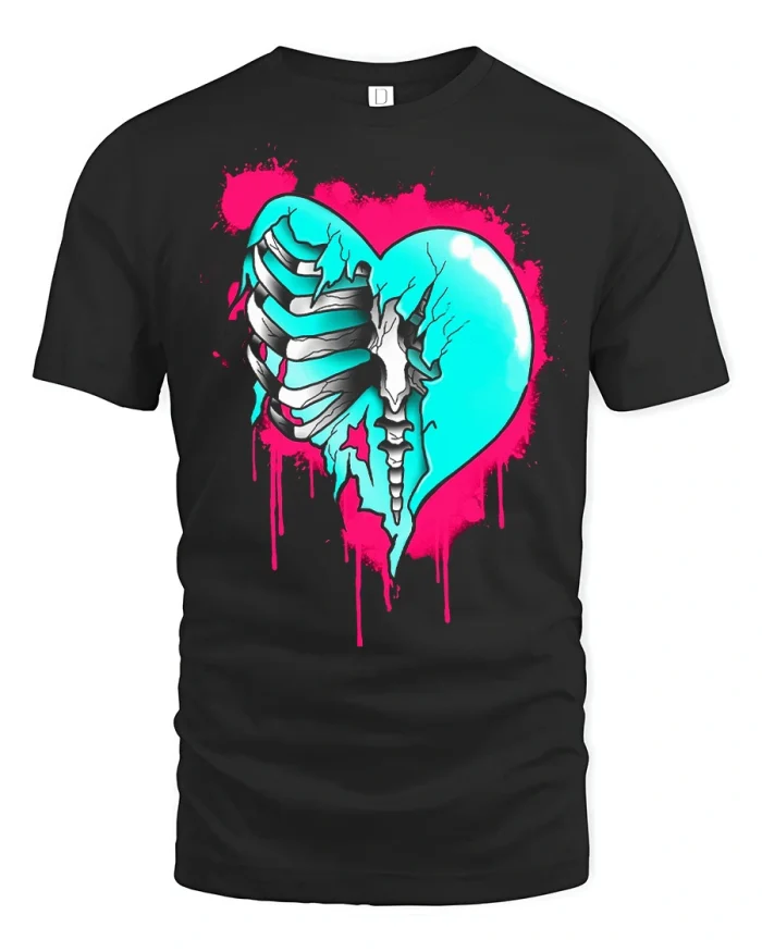 Broken Heart Skeleton Hand Gothic Graphic Tee Artistic Streetwear - black t-shirt on white background