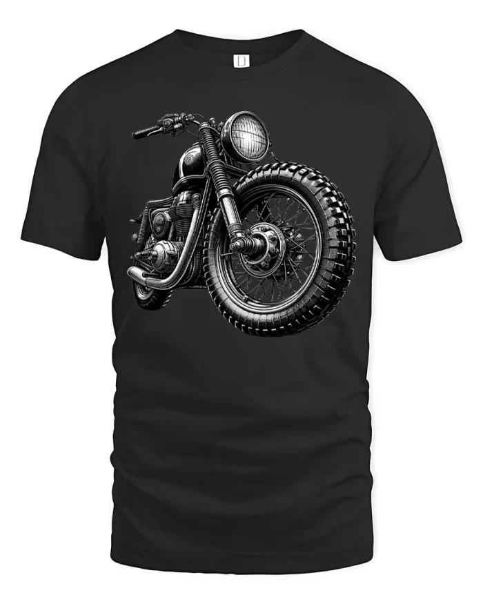 Vintage Classic Cafe Racer Motorcycle Graphic Tee Retro Biker Tshirt - black t-shirt on white background