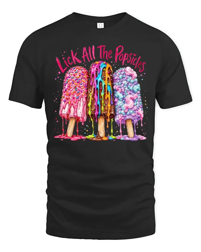 Funny Popsicle T Shirt Sweet Summer Ice Cream Lover - black t-shirt on white background