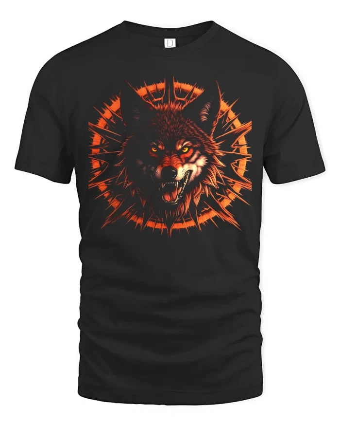 Fierce Wolf T Shirt Howling Beast Bold Wild Animal Graphic - black t-shirt on white background