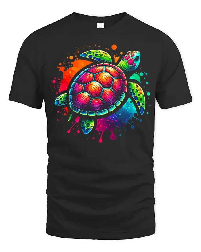 Colorful Turtle T Shirt Vibrant Sea Turtle Ocean Graphic - black t-shirt on white background