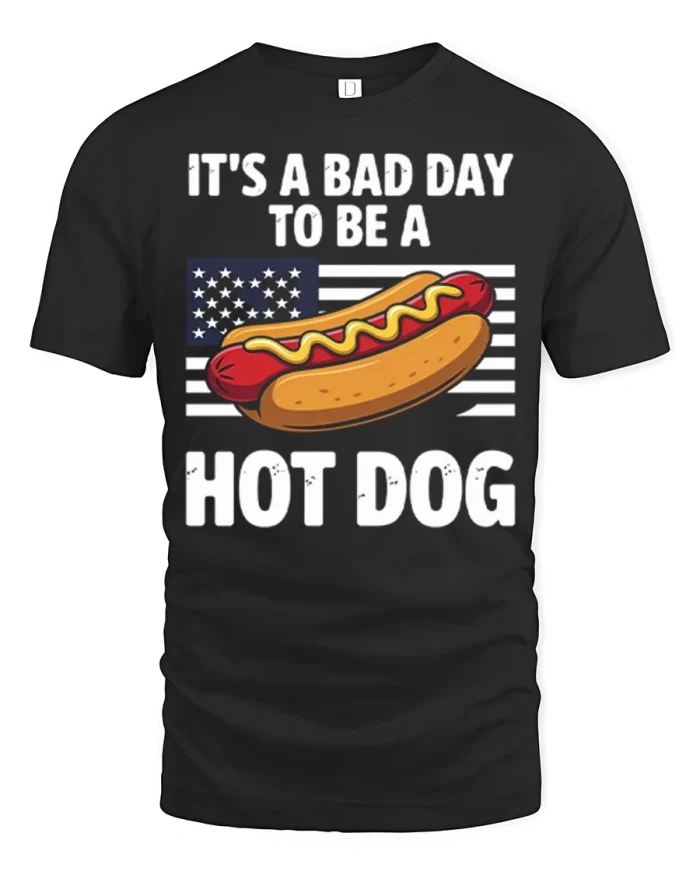 Funny Hot Dog T Shirt Bad Day American Flag Food Graphic - black t-shirt on white background