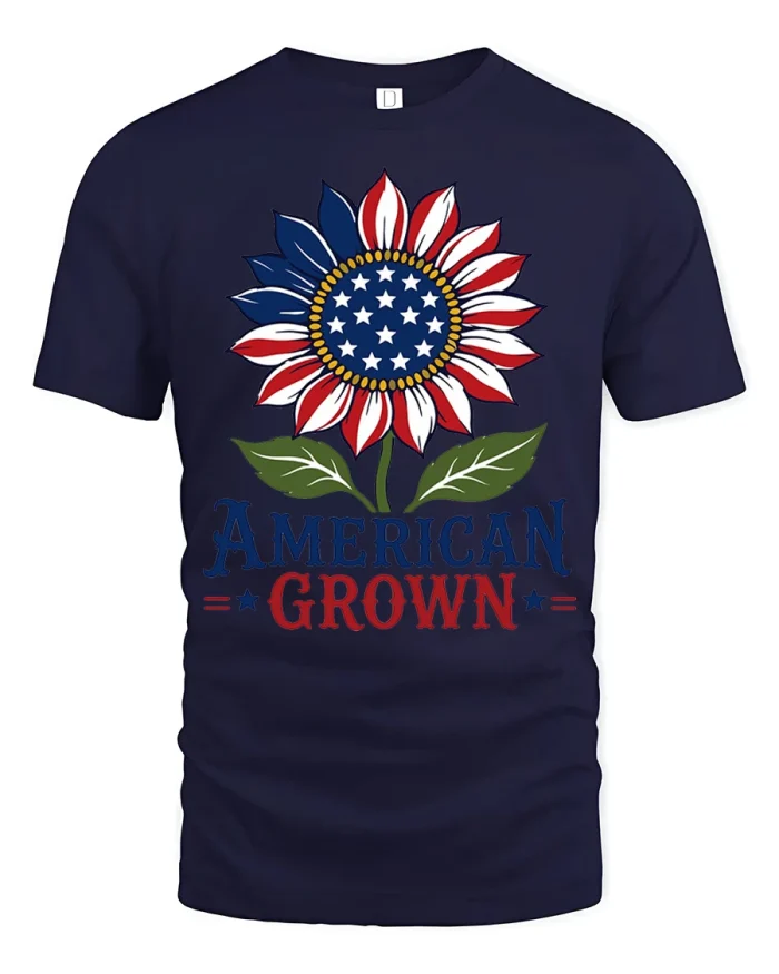 American Grown Sunflower T Shirt Patriotic USA Flower Design - navy t-shirt on white background