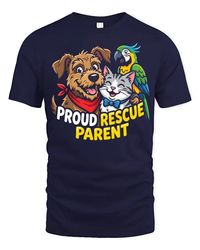 Proud Rescue Parent T Shirt Cute Animal Rescue Graphic - navy t-shirt on white background