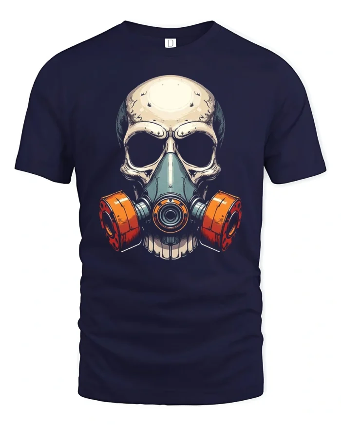 Skull Gas Mask T Shirt Dark Tactical Horror Graphic Design - navy t-shirt on white background