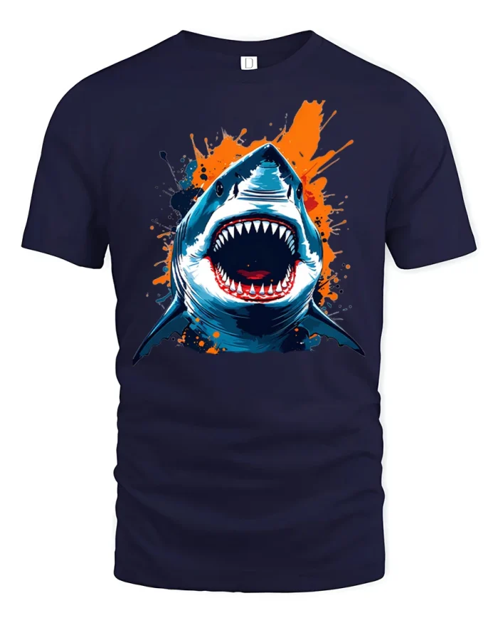 Fierce Shark T Shirt Great White Ocean Predator Graphic - navy t-shirt on white background