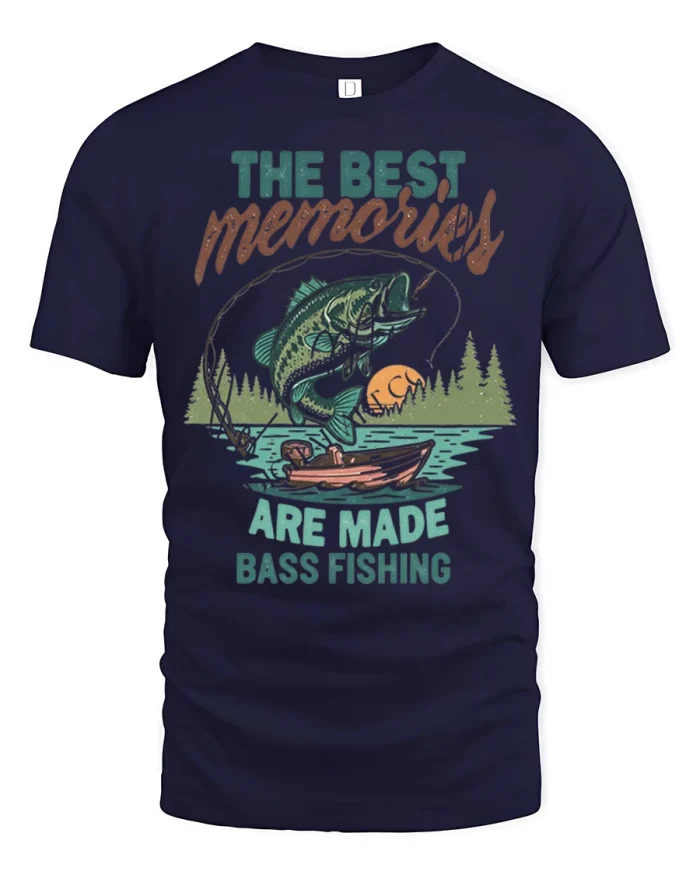 The Best Memories Are Made Bass Fishing Graphic Tee Vintage Tshirt - navy t-shirt on white background