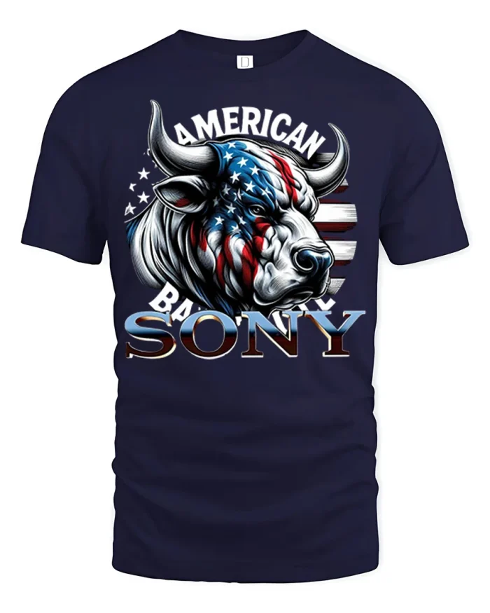 American Badass Bison Patriotic Graphic Tee USA Pride Tshirt - navy t-shirt on white background
