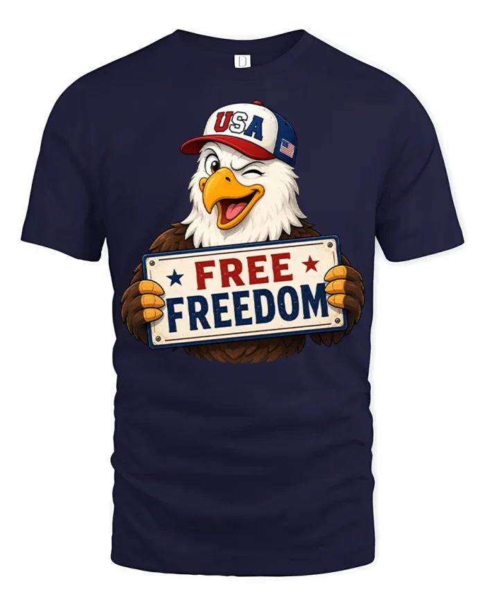 Free Freedom Eagle USA Patriotic Graphic Tee American Pride Tshirt - navy t-shirt on white background