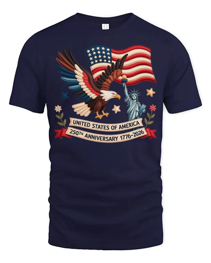 USA 250th Anniversary Patriotic Eagle Graphic Tee Freedom Tshirt - navy t-shirt on white background