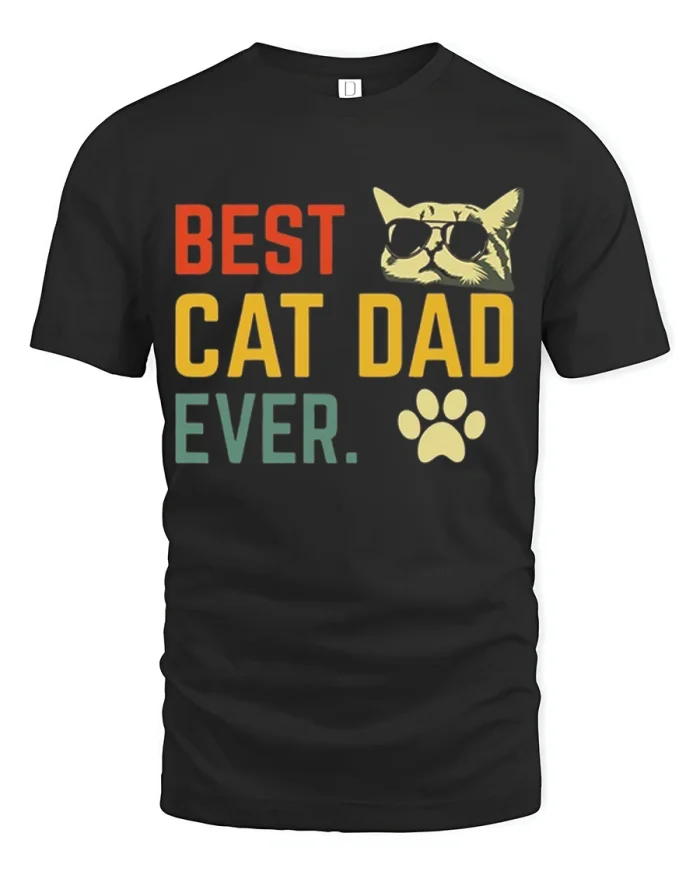 Best Cat Dad Ever Funny Vintage Cat Lover Graphic T Shirt - black t-shirt on white background