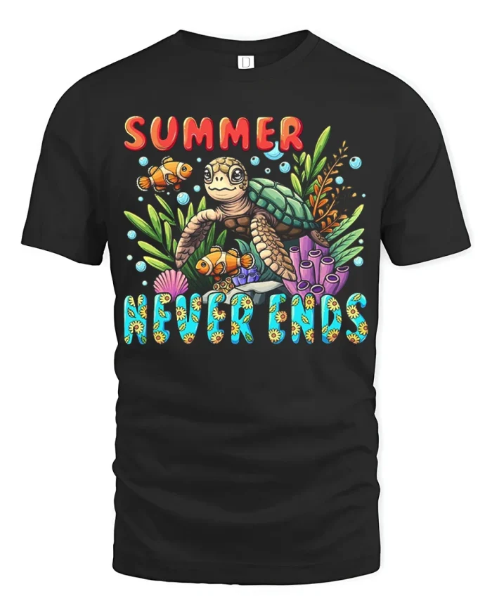 Summer Neighbors Sea Turtle Ocean Life Graphic T Shirt Vintage Style - black t-shirt on white background