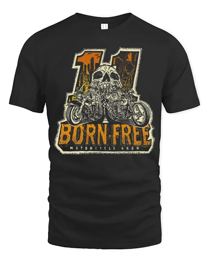 Born Free Vintage Motorcycle Skull Graphic Biker T Shirt Classic - black t-shirt on white background