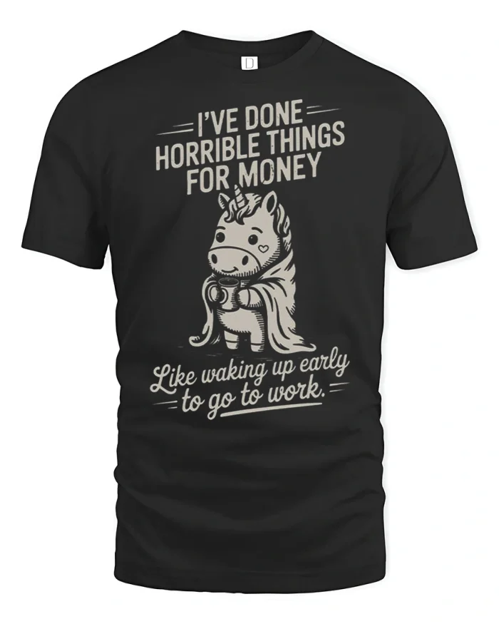 Funny Unicorn Work Humor Graphic T Shirt Coffee Lover Tee - black t-shirt on white background