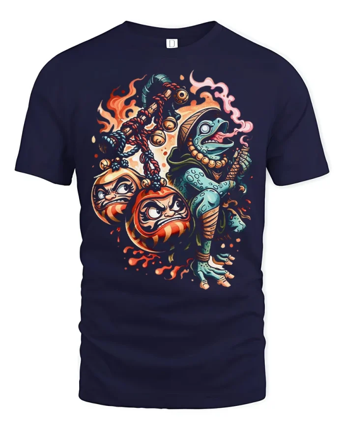 Japanese Samurai Frog Graphic T Shirt Daruma Warrior Art Tee - navy t-shirt on white background