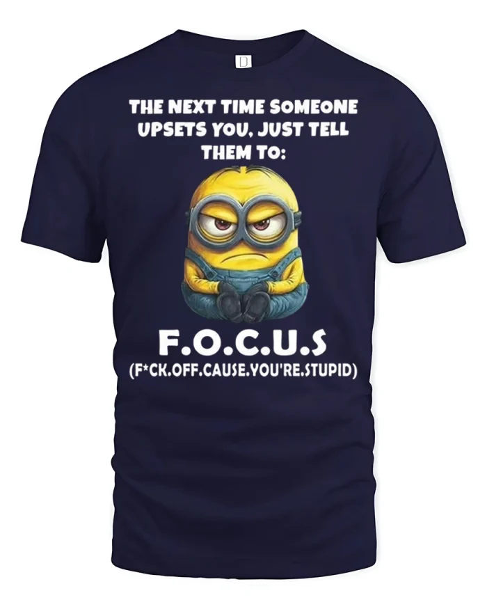 Funny Angry Yellow Cartoon Graphic T Shirt Sarcastic Humor Tee - navy t-shirt on white background