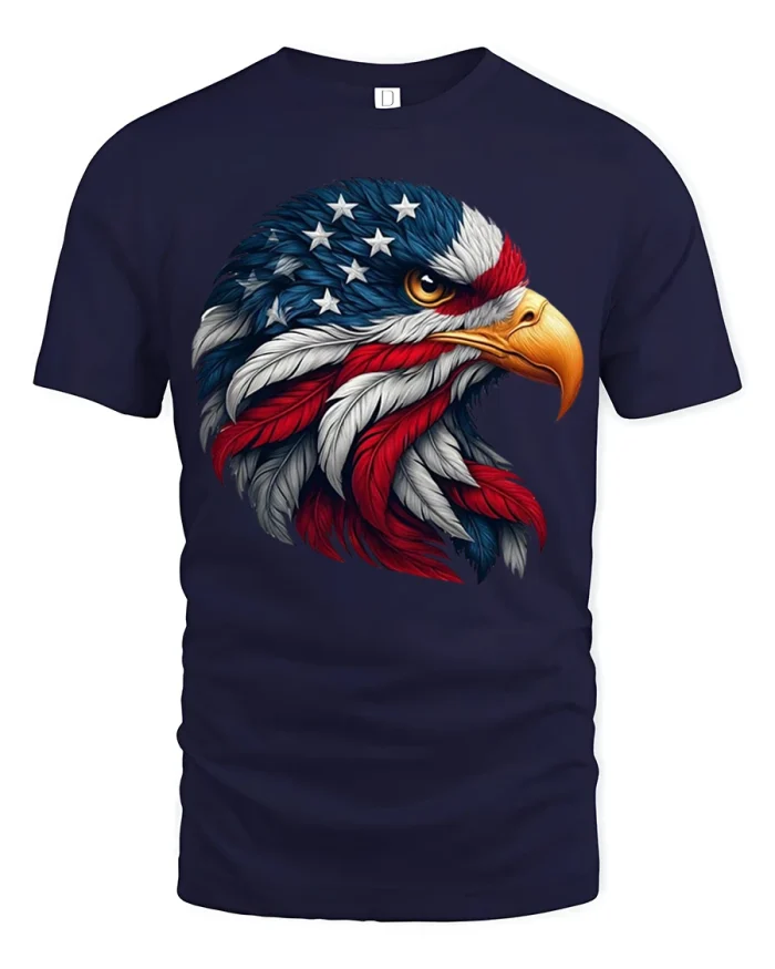 Patriotic American Eagle Graphic T Shirt USA Freedom Pride Tee - navy t-shirt on white background