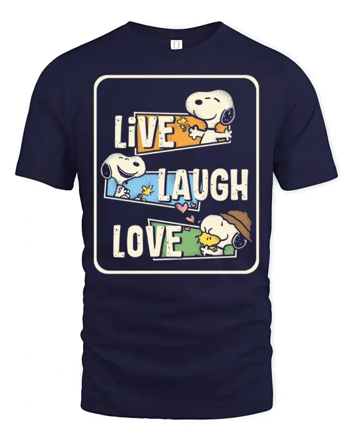 Live Laugh Love Cute Cartoon Beagle Friendship Graphic Tee Shirt - navy t-shirt on white background