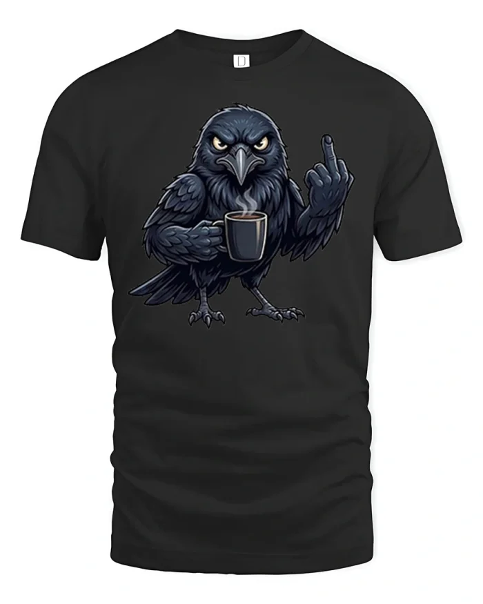 Funny Coffee Raven Graphic T Shirt Dark Bird Lover Design - black t-shirt on white background