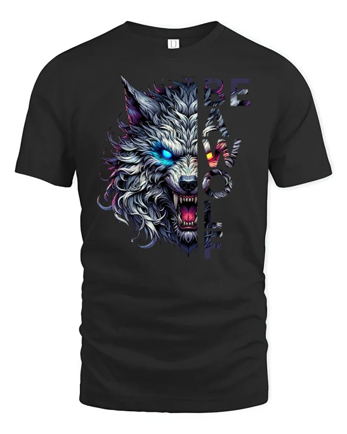 Werewolf Graphic T Shirt Fierce Wolf Moonlight Gothic Style - black t-shirt on white background