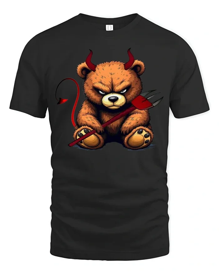 Cute Devil Teddy Bear Graphic T Shirt Funny Dark Humor Tee - black t-shirt on white background