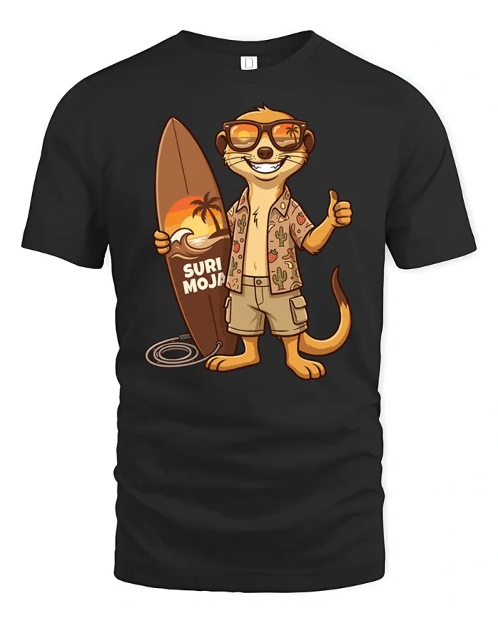Funny Surfing Otter Graphic T Shirt Beach Vacation Summer Tee - black t-shirt on white background