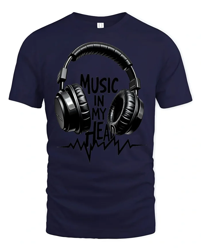 Music In My Head Headphones Graphic T Shirt Music Lover Tee - navy t-shirt on white background