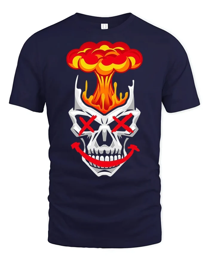 Explosive Skull Graphic T Shirt Dark Humor Gothic Art Tee - navy t-shirt on white background