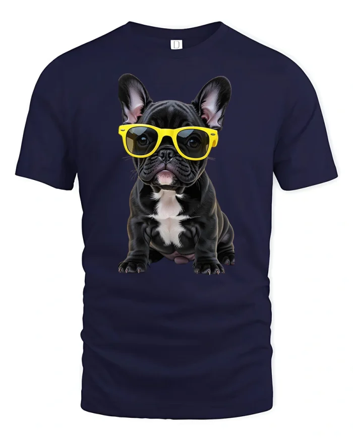Funny French Bulldog T Shirt With Cool Sunglasses Style - navy t-shirt on white background